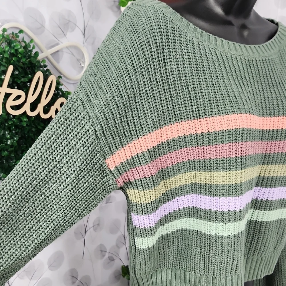Aeropostale Striped Shaker Knit Cropped Sweater - Large - Picture 5 of 7